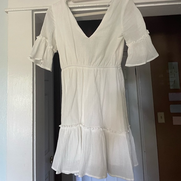Lulu’s Sunshine Daydream White Short Sleeve Cutout Mini Dress - Picture 3 of 5